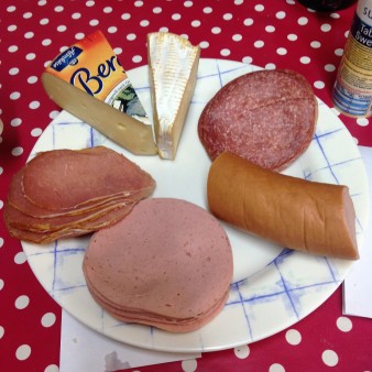 Breakfast plate with cheese and wurst